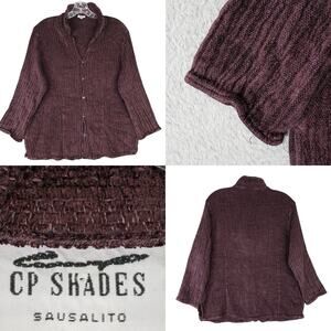 CP Shades Shirt Button Up Size Large Rayon Linen Blend Deep Purple Earthy Art